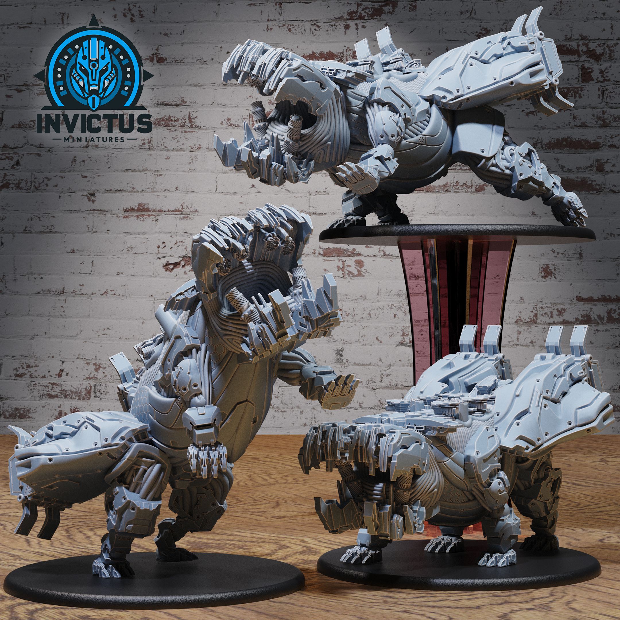 Robo Hippo Set / Cyber Hippopotamus / Steampunk Robot / Mecha Animal Construct / Steel Battle Machine / Space Infantry Monster / Cosmic Invasion Army / Cyberpunk Steam Technology / Sci-Fi Encounter